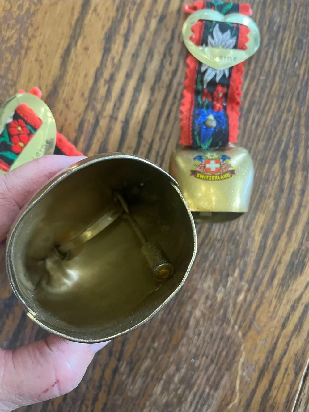 Swiss Brass Cowbell Set with Lucerne Heart Accents